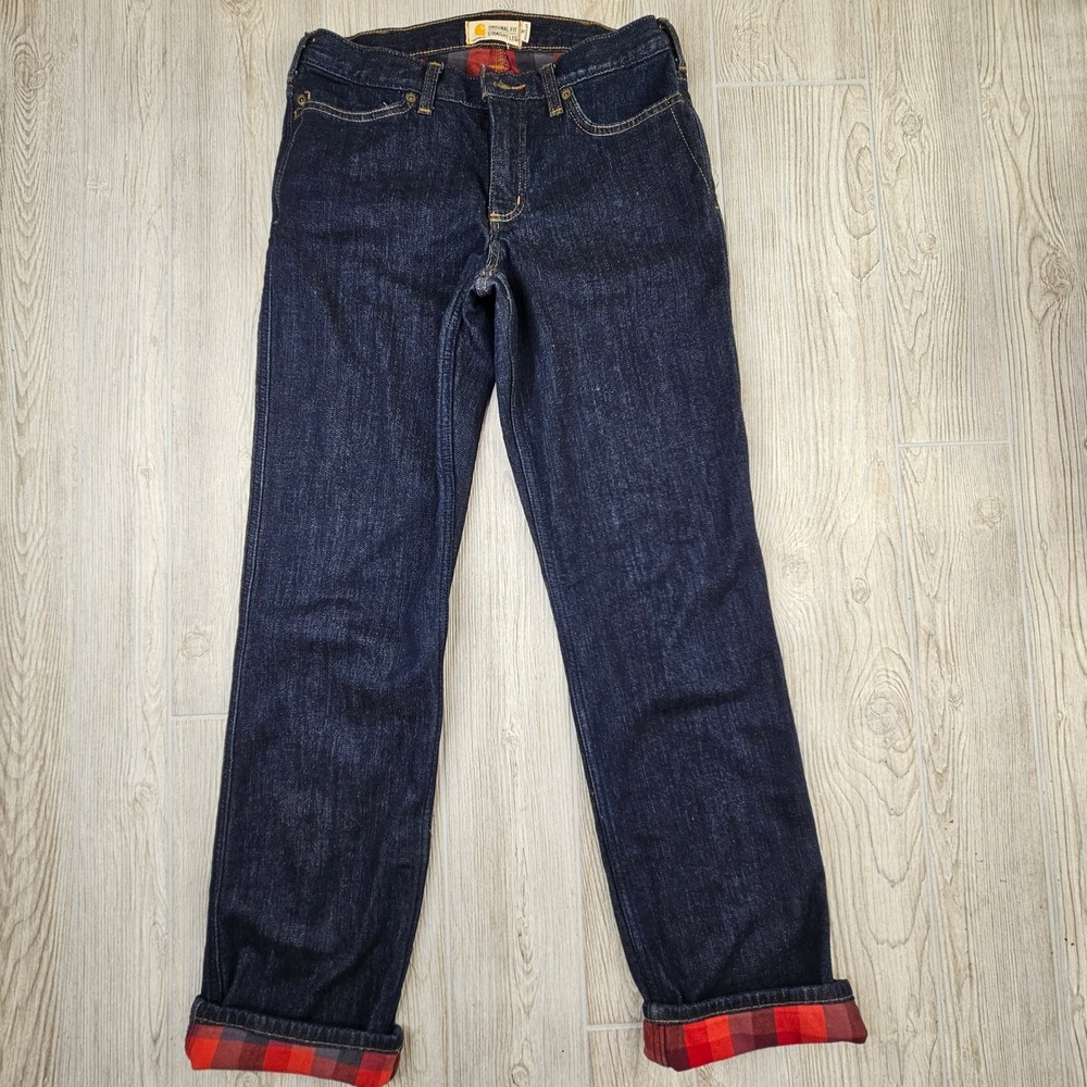 Carhartt Flannel Lined Straight Leg Jeans Dark Wash Indigo 102729 474 Womens 8R